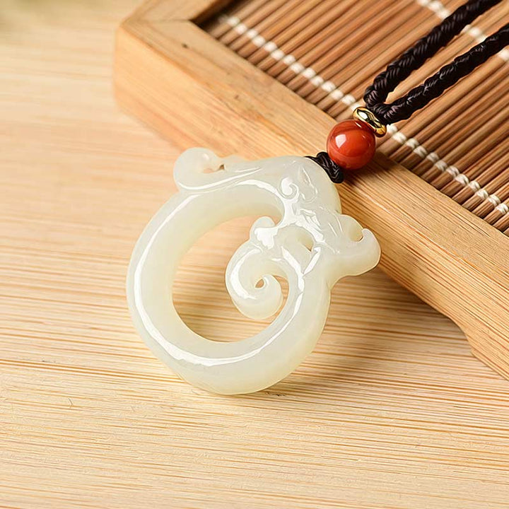 Buddha Stones Witte jade cyaan jade draak Ketting hanger - Witte Jade - image 6