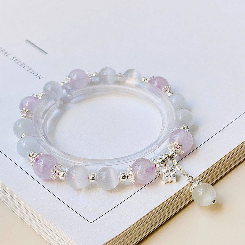 Buddha Stones Armband met natuurlijke amethist (kattenoog) en symbool voor spiritueel bewustzijn. - image 1
