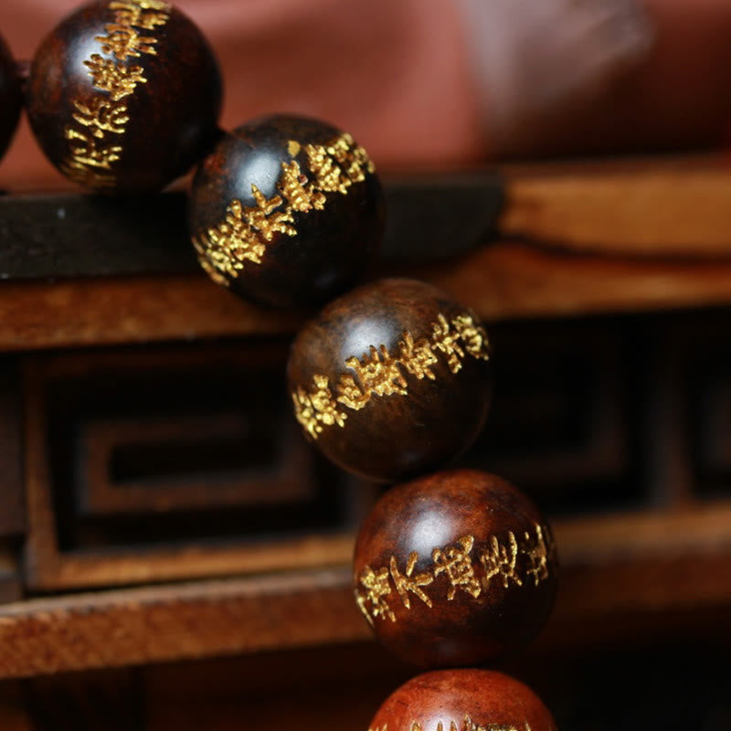 Buddha Stones Tibetaanse rozenhouten Armband met gravure van de Hartsoetra, symbool van genezing. - image 3