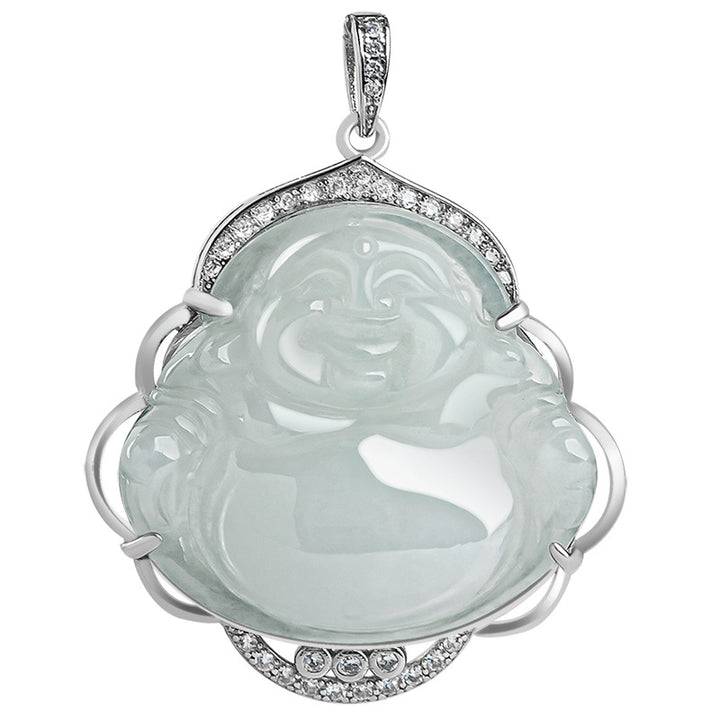 Buddha Stones Lachende Boeddha hanger van natuurlijke jade en titanium stalen Ketting - image 7