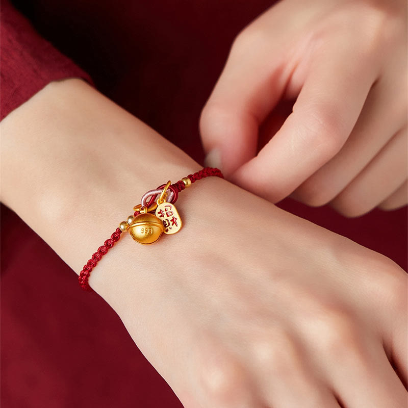 Buddha Stones Handgemaakte Fu-karakterhanger, geluksbel, rode Armband - image 4