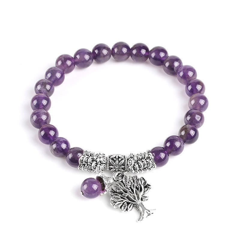 Buddha Stones Rekbare Armband met levensboom-gelukshanger van natuurlijke edelsteen - image 0