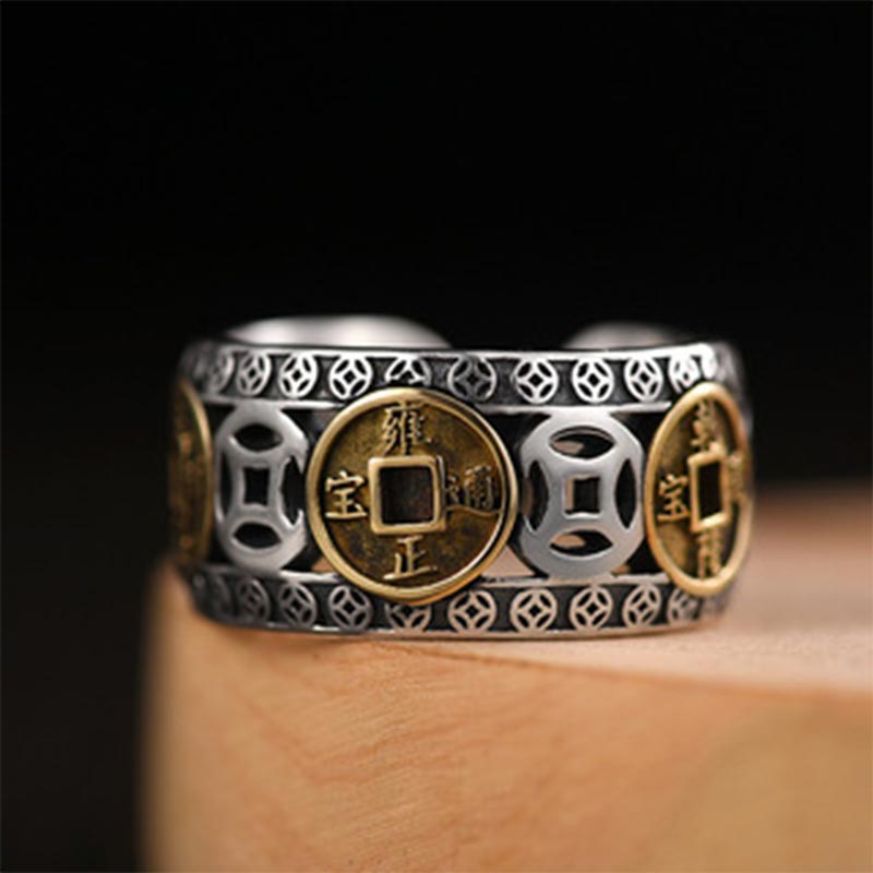 Buddha Stones Verstelbare Ring met vijf keizerlijke munten - image 1