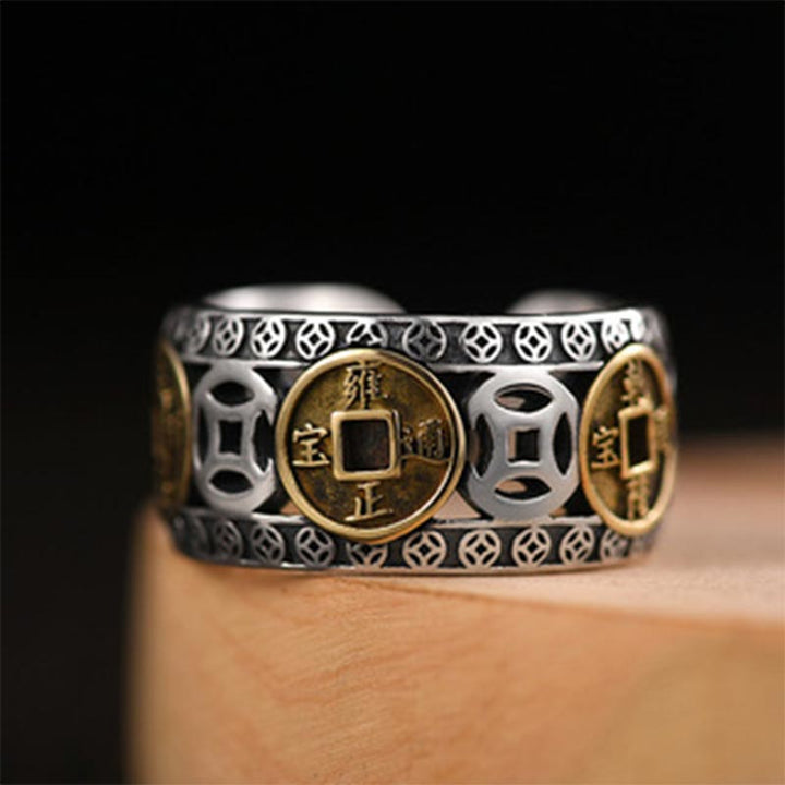 Buddha Stones Verstelbare Ring met vijf keizerlijke munten - image 1