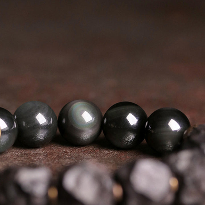 Buddha Stones Armband voor koppels, gemaakt van zwart obsidiaan, ebbenhout en koper. - image 7