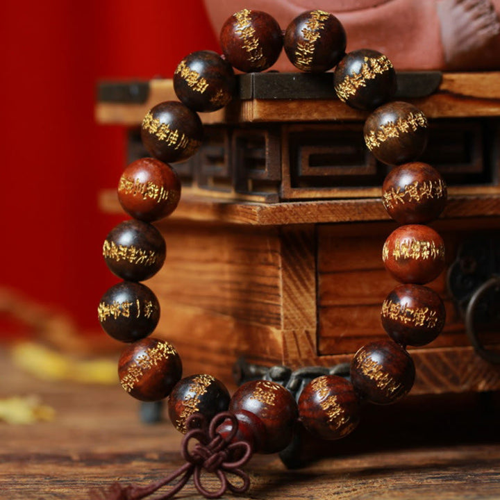 Buddha Stones Tibetaanse rozenhouten Armband met gravure van de Hartsoetra, symbool van genezing. - 1,5 cm - image 0