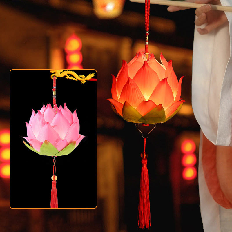 Buddha Stones DIY Lotusbloem Drakenlantaarn Kwastjes Lamp Decoratie - Lichtroze lotuslantaarn (zelfmontage) - image 3