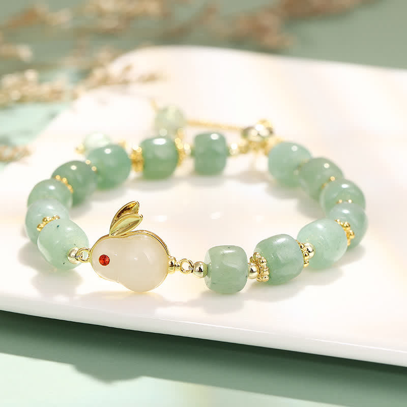 Buddha Stones Armband met gelukskralen van natuurlijke groene aventurijn, symbool van het jaar van het konijn. - Armband met kralen - image 0