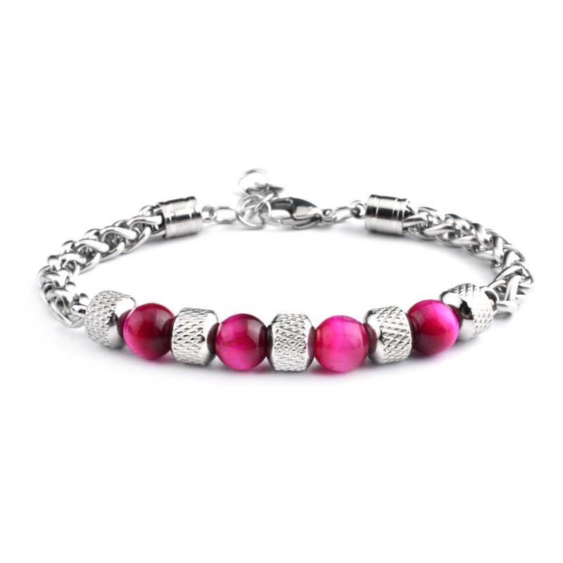 Buddha Stones Armband met zwarte onyx en tijgeroog kralen voor moed - Roze Rode Tijgeroog 8mm - image 9