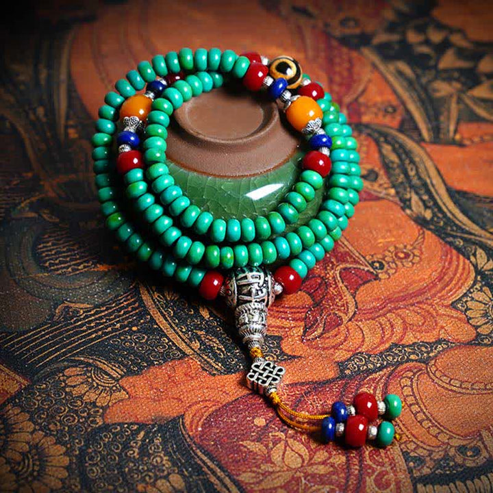 Buddha Stones 108 Mala kralen Tibetaanse turkooizen Dzi kralen Armband - Turkoois - image 0