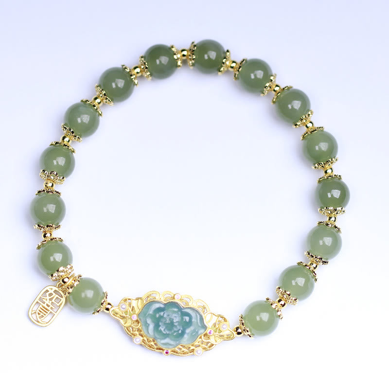 Buddha Stones 925 sterling zilveren, 14 karaats gouden, Hetian jade lotus Armband - image 3