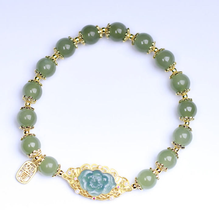 Buddha Stones 925 sterling zilveren, 14 karaats gouden, Hetian jade lotus Armband - image 3