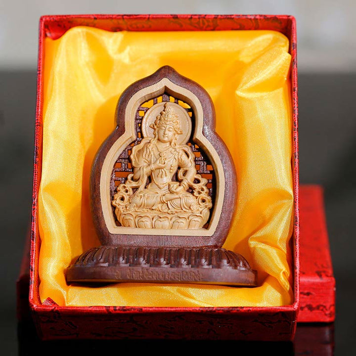 Buddha Stones Vajrasattva Boeddha houten beeldje met gravure van mededogen, decoratie - image 4