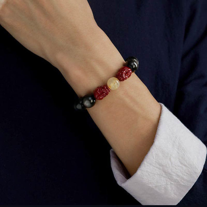 Buddha Stones Gouden glans obsidiaan PiXiu cinnaber Om Mani Padme Hum Armband - image 6
