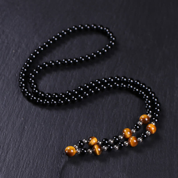 Buddha Stones Bagua Yin Yang Zwarte Obsidiaan Zuiveringskralen Ketting - image 6