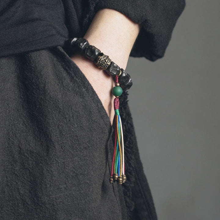 Buddha Stones Armband ebbenhouten koperen vredeskwastje Pols Mala - image 1