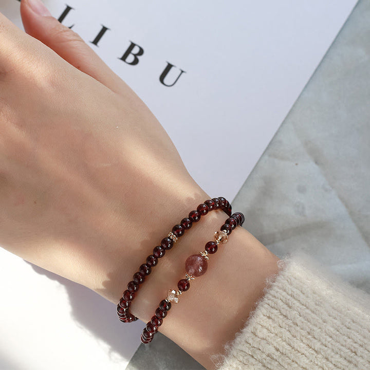 Buddha Stones 14K vergulde Armband met natuurlijke granaat en aardbeikwarts, dubbele wikkelconstructie - image 12