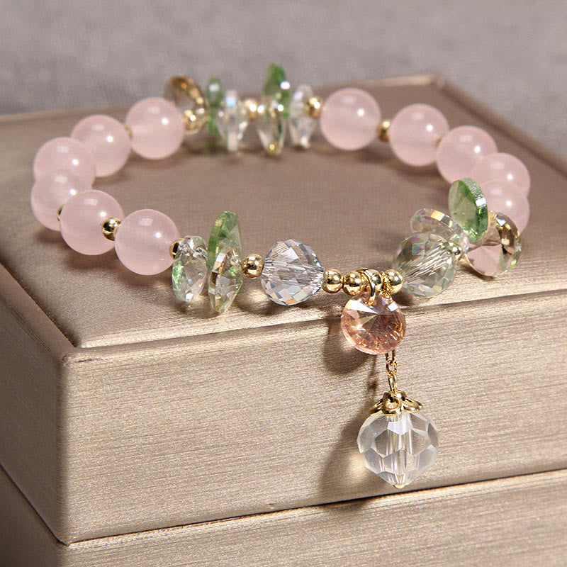 Buddha Stones Armband met vredesbedeltje in de vorm van een kattenoog, roze kristal - image 2