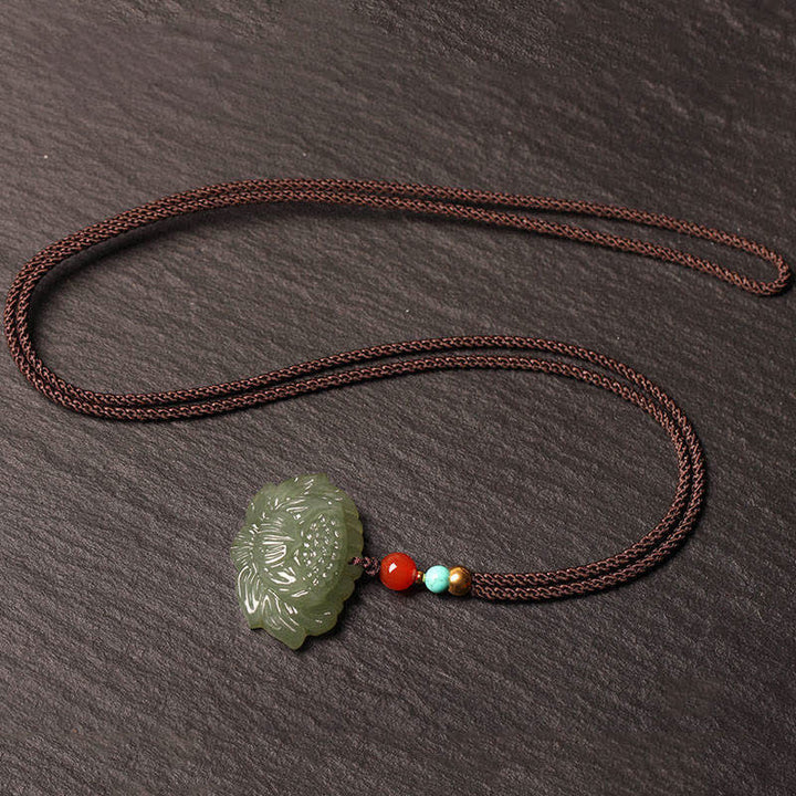 Buddha Stones Hetian Cyan Jade Lotusbloem Succes Ketting - image 3