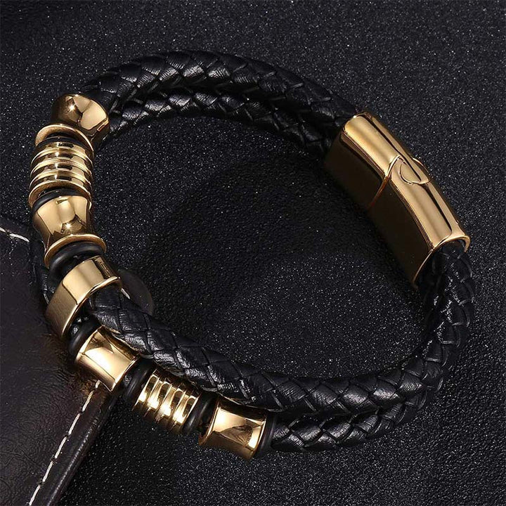 Buddha Stones Armband van gelaagd leer met weefpatroon - image 10