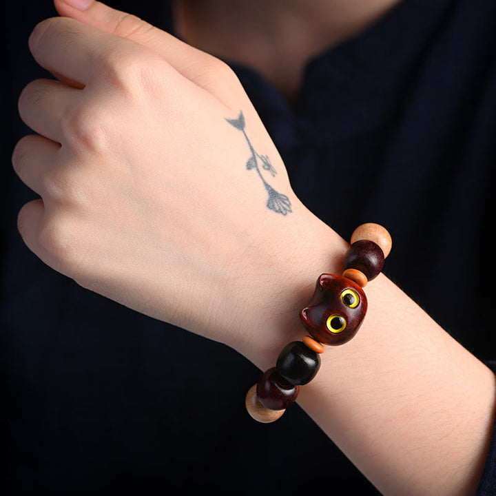 Buddha Stones Armband met kleine blaadjes, rood sandelhout, ebbenhout en schattige kat, gegraveerd ter bescherming - image 14