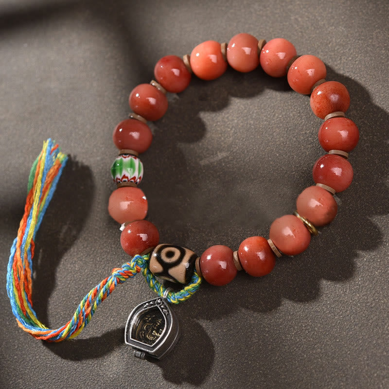 Buddha Stones Tibetaanse armband met natuurlijke kameelbot Dzi-kralen en Bodhi-zaadjes als Armband - Kameelbot & Dzi-kraal (Polsomtrek 15-16 cm) - image 0
