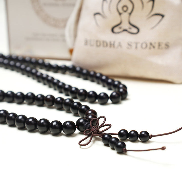 Buddha Stones 108 Mala kralen Armband voor gebed en meditatie, sandelhout, elastisch - image 11