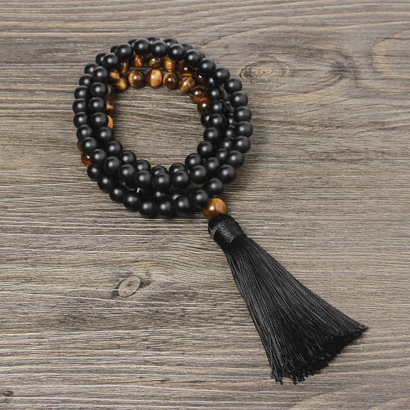 Buddha Stones Armband met kwastje en hanger van zwarte onyx en tijgeroog voor Armband , inclusief Ketting . - image 1
