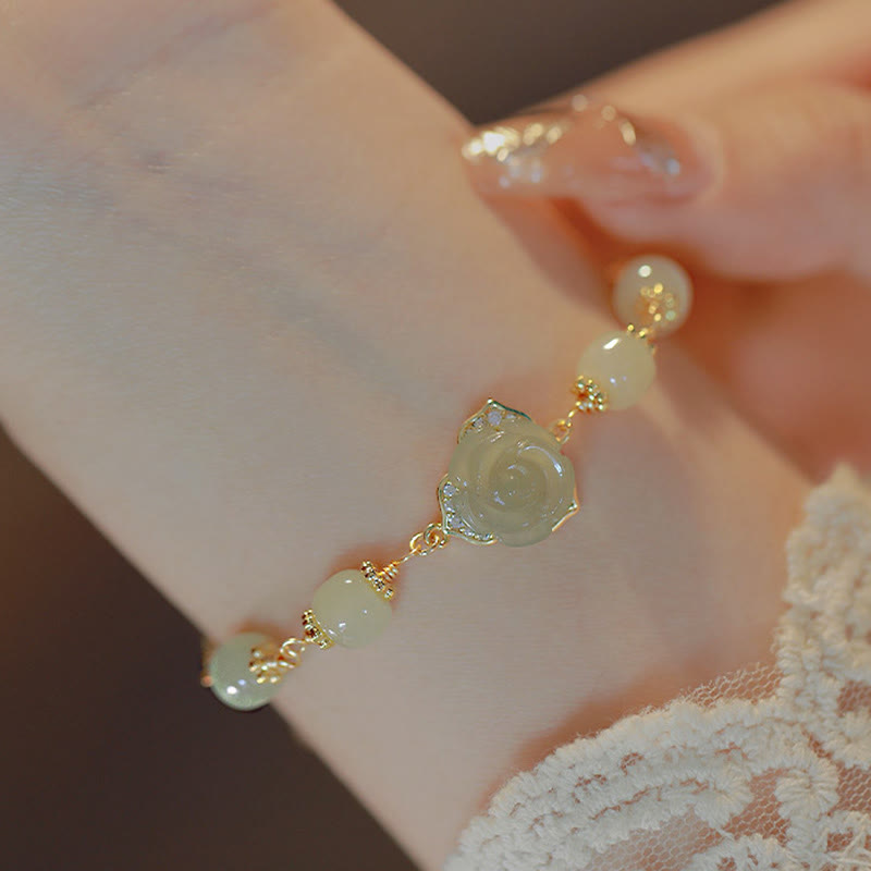 Buddha Stones 14-karaats vergulde Hetian jade rozenbloem Armband - image 3