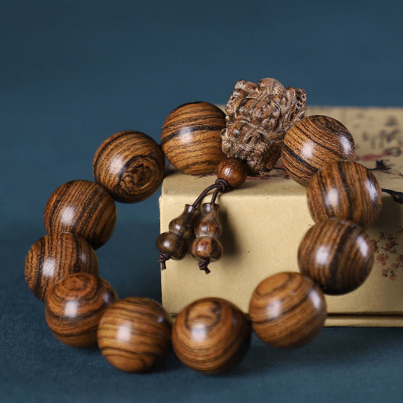 Buddha Stones Rozenhout, groene sandelhout, kleine bladeren, rode sandelhout, draak, gesneden Armband - Bocote Sandelhout - image 14