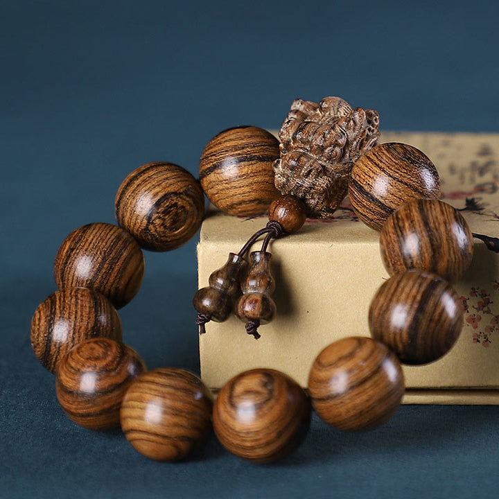 Buddha Stones Rozenhout, groene sandelhout, kleine bladeren, rode sandelhout, draak, gesneden Armband - Bocote Sandelhout - image 14