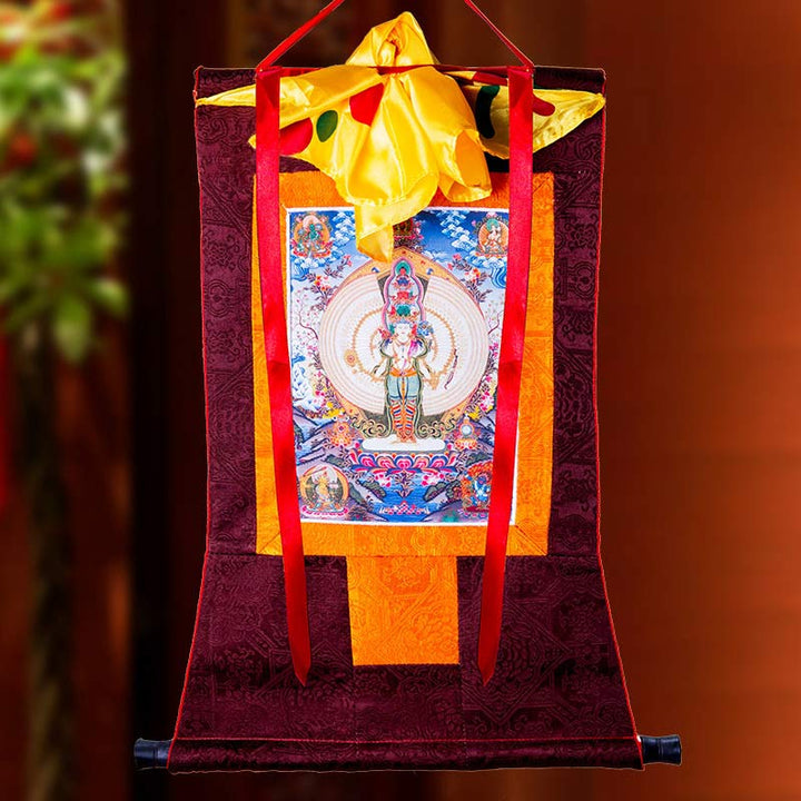 Buddha Stones Tibetaanse duizendarmige Avalokitesvara ingelijste Thangka zegendecoratie - image 2