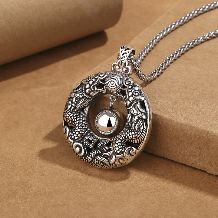 Buddha Stones Dubbele draak spelende kraal koperen beschermingsketting Ketting - image 1