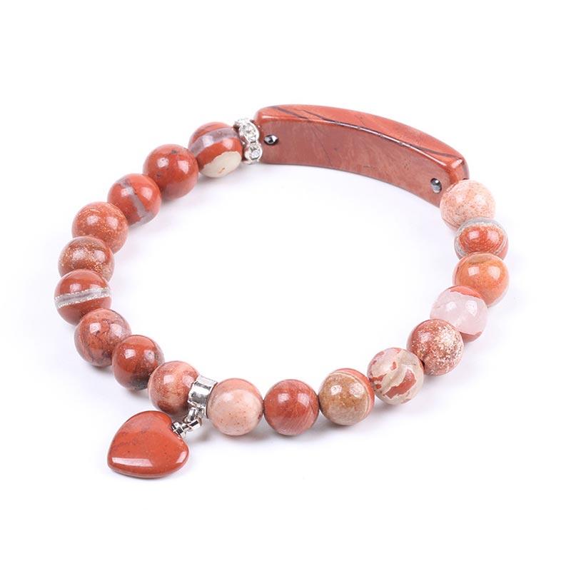 Buddha Stones Armband met helende kralen in de vorm van een liefdeshart van natuurlijke kwarts - Rode jaspis - image 40