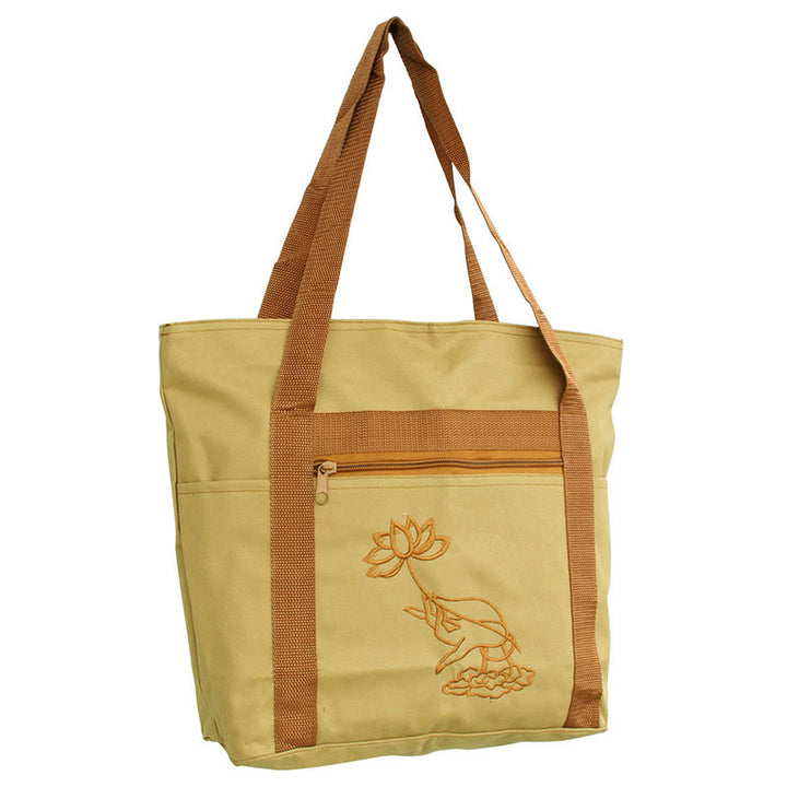 Spirituele Mind Oefening Lotus Borduurpatroon Canvas Schoudertas Shopper - Lotusbloem Spirituele Oefeningstas - image 0