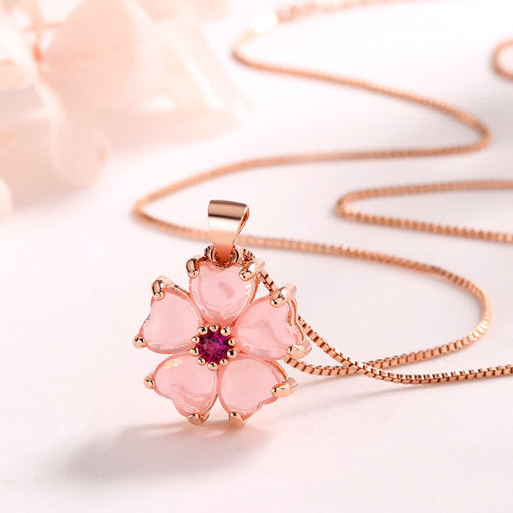 Buddha Stones Roze kristallen liefdeshart bloem rustgevende Ketting - Roze kristal en koper - image 0