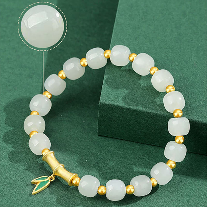 Buddha Stones 925 Sterling Zilveren Hetian Witte Jade Bamboe Armband - image 5