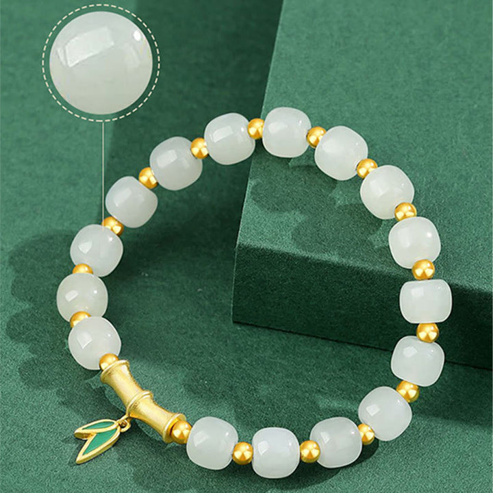 Buddha Stones 925 Sterling Zilveren Hetian Witte Jade Bamboe Armband - image 5