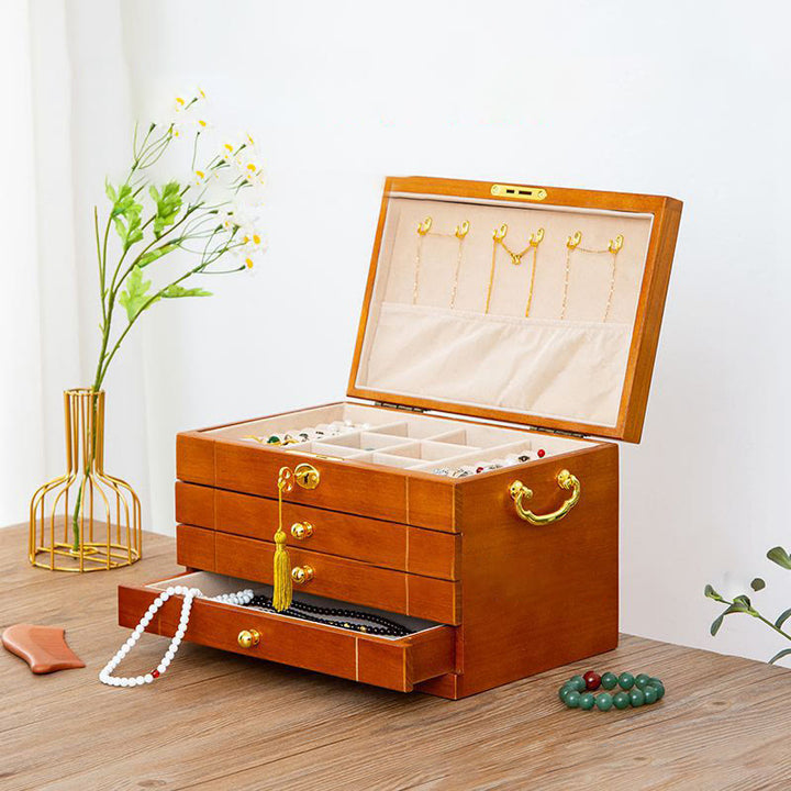 Buddha Stones Retro massief houten sieradendoos, vierlaagse houten Sieraden opbergdoos - image 15