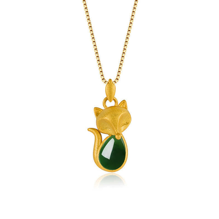 Buddha Stones Halskettinghanger met groene chalcedoon vossenpatroon en symbool voor moed - image 8