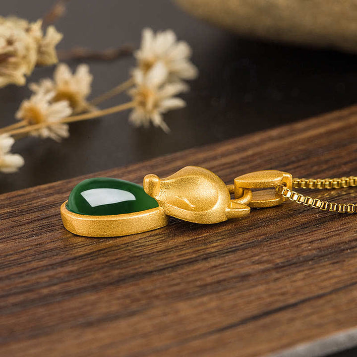Buddha Stones Halskettinghanger met groene chalcedoon vossenpatroon en symbool voor moed - image 5