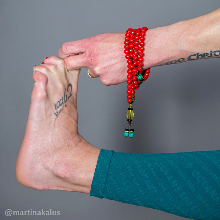 Buddha Stones Tibetaanse Mala geluksketting / Ketting met rode turkoois - image 5