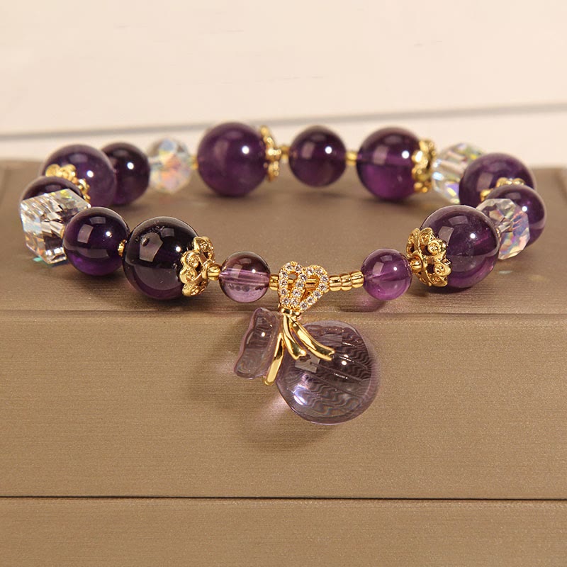 Buddha Stones Natuurlijke amethist kristallen geldzak bedeltje positieve Armband - Geldzak van amethistkristal - image 0