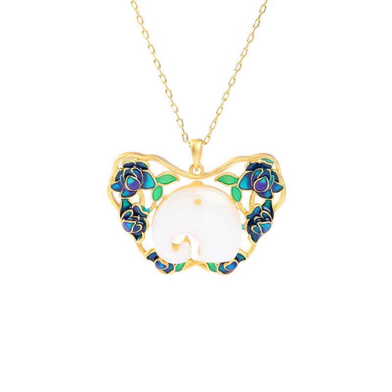 Witte jade olifant, vlinder, lotus, succes Ketting - image 5