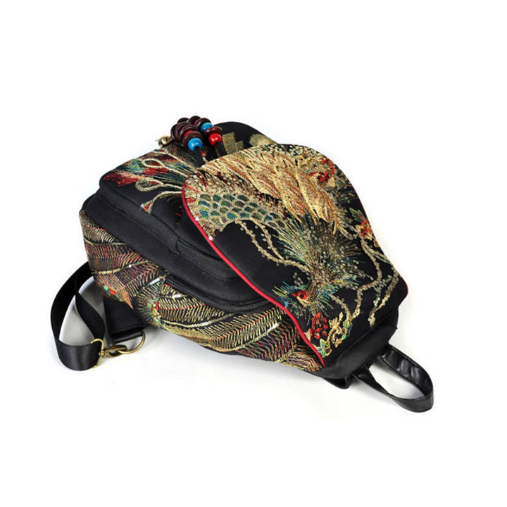 Buddha Stones Rugzak van canvas met pauwenborduurwerk en kwastjes - image 13