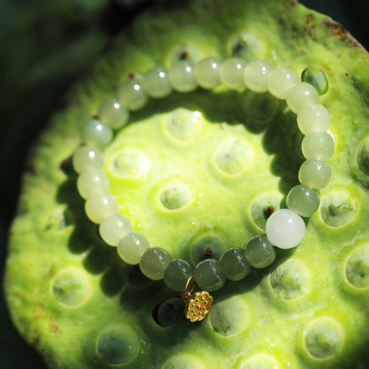 Buddha Stones Verstelbare Armband met jade lotusbloem en overvloed - image 8