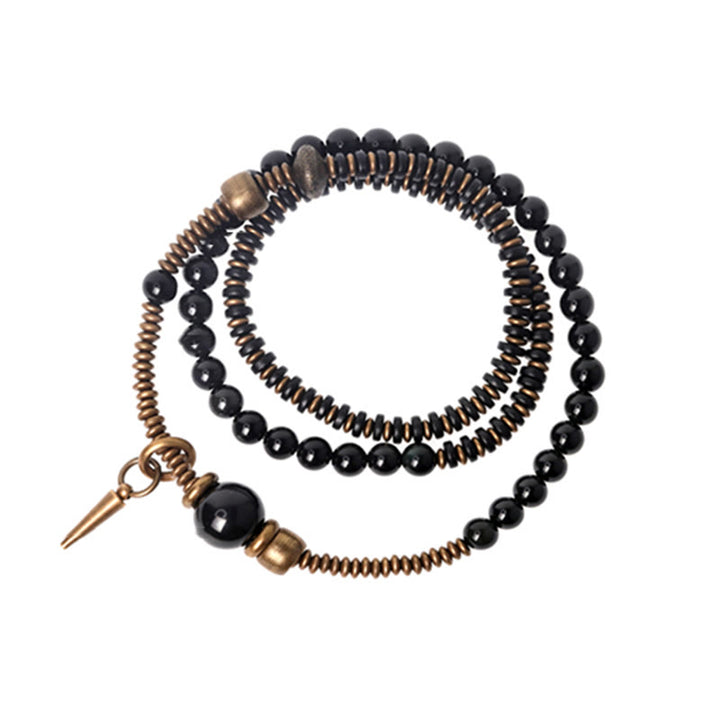 Buddha Stones Regenboog Obsidiaan Ebbenhout Koper Genezende Drievoudige Armband - image 9