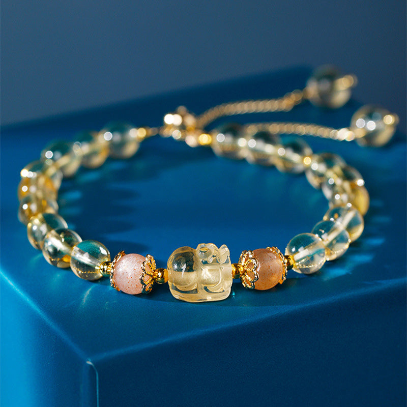 Buddha Stones Aquamarijn, aardbeikwarts, amethist, maansteen, PiXiu helende Armband - Citrien (Geluk ♥ Welvaart) - image 6