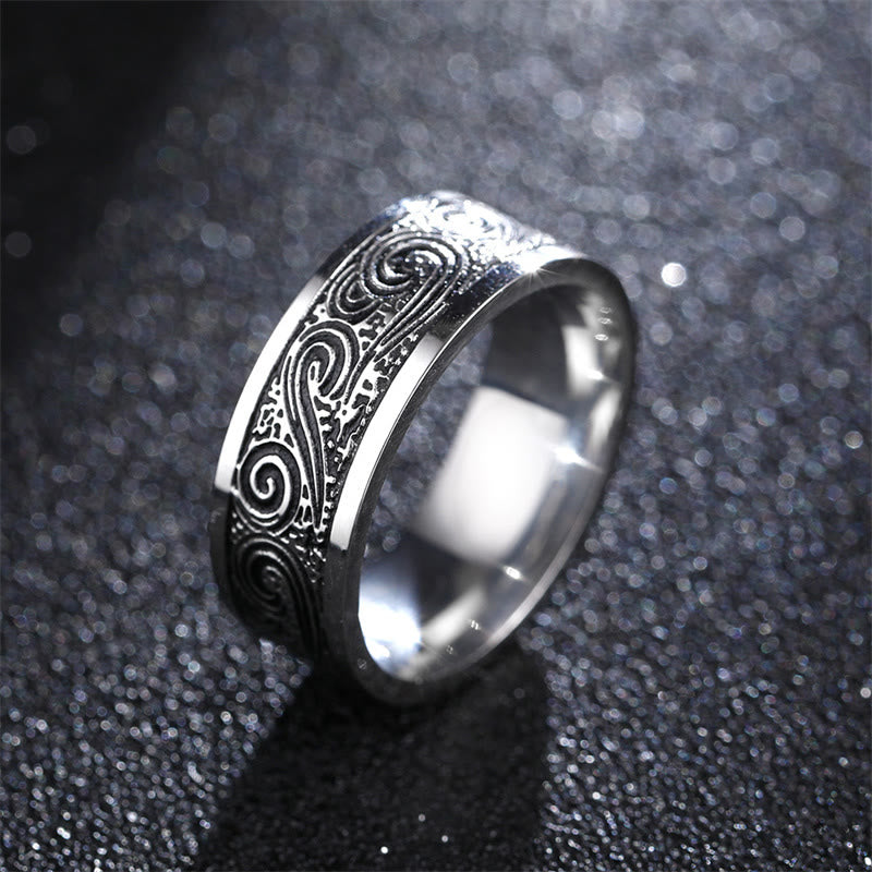 Buddha Stones Vintage Wave Gelukbrengende Wolken Gegraveerd Patroon Titanium Stalen Ring - US14 - image 0