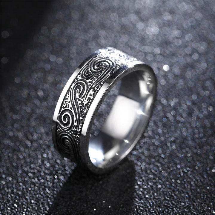 Buddha Stones Vintage Wave Gelukbrengende Wolken Gegraveerd Patroon Titanium Stalen Ring - US14 - image 0